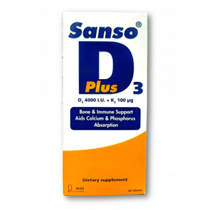 SANSO D3 PLUS DIETARY SUPPLEMENT ( VITAMIN D3 4000 IU + VITAMIN K2 100 MCG ) 28 TABLETS